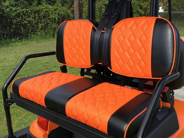 Orange and Black Custom Seats golf cart maintenance, port charlotte golf cart service, battery service
