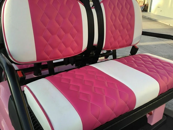 Pink and White Custom Seats golf cart maintenance, port charlotte golf cart service, battery service